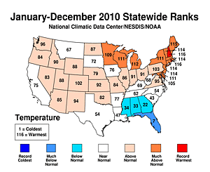 2010 National Temperature Rank Map