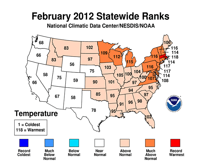 February 2012 Statewide Temperature Ranks