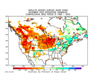 satellite-based North America snow cover anomalies