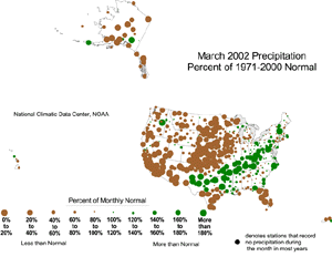 Click here for map showing Percent of Normal Precipitation for March 2002