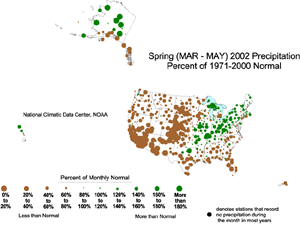 Click here for map showing Percent of Normal Precipitation for spring (March-May) 2002