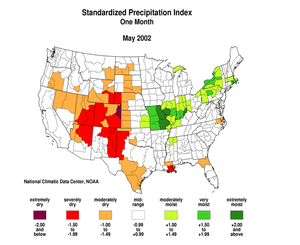 Click here for map showing Standardized Precipitation Index, May 2002