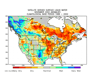 satellite-based North America surface wetness anomalies