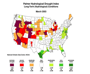 Map showing Current Month Palmer Hydrological Drought Index