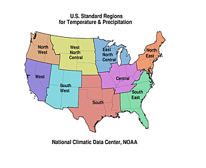 Map showing the nine U.S. standard regions