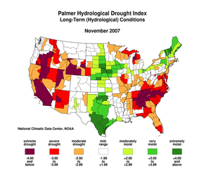 November 2007 Palmer Hydrological Drought Index