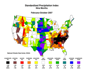 Map showing 9-Month Standardized Precipitation Index