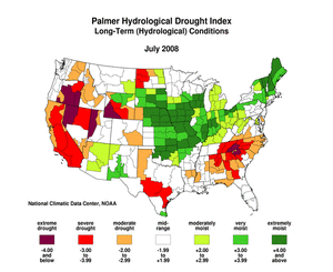 Map of July 2008 Palmer Hydrological Drought Index