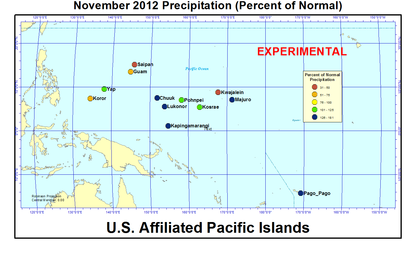 Percent of normal precipitation for current month for U.S. Affiliated Pacific Islant stations