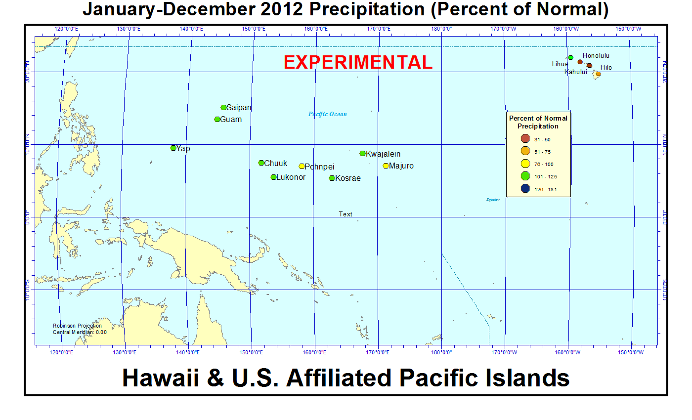 Percent of normal precipitation for 2012 for Hawaii and U.S. Affiliated Pacific Island stations