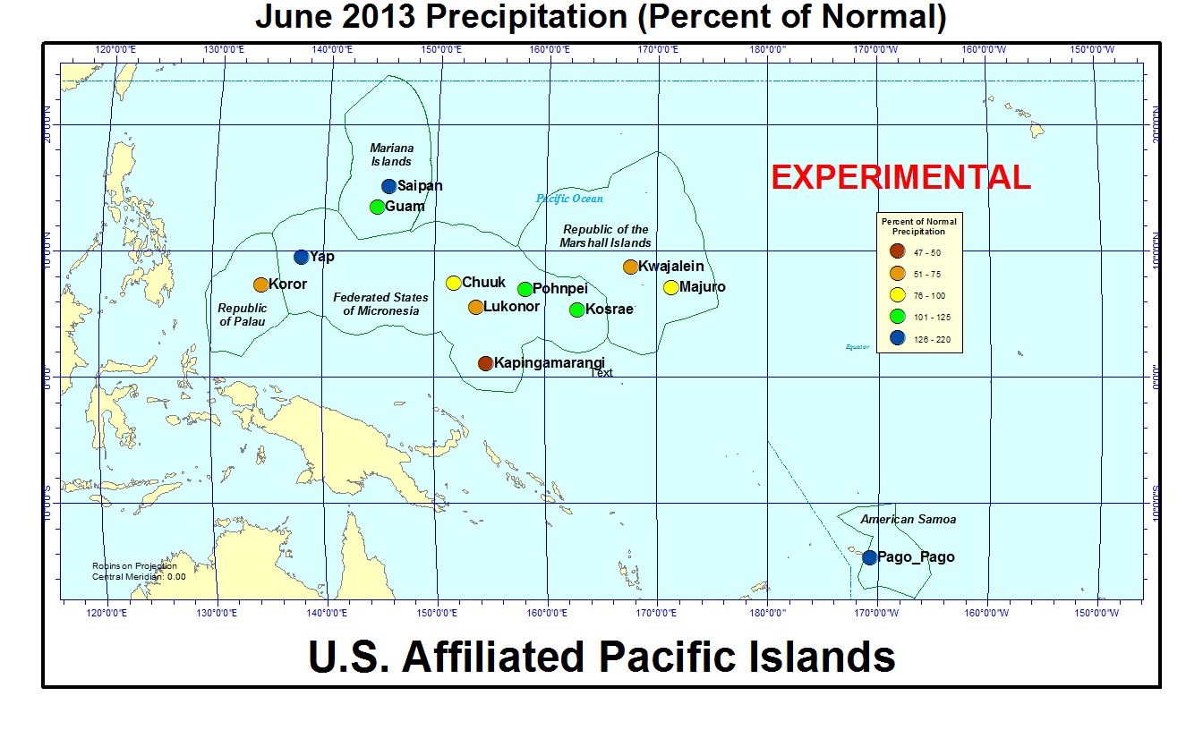 Percent of normal precipitation for current month for U.S. Affiliated Pacific Islant stations