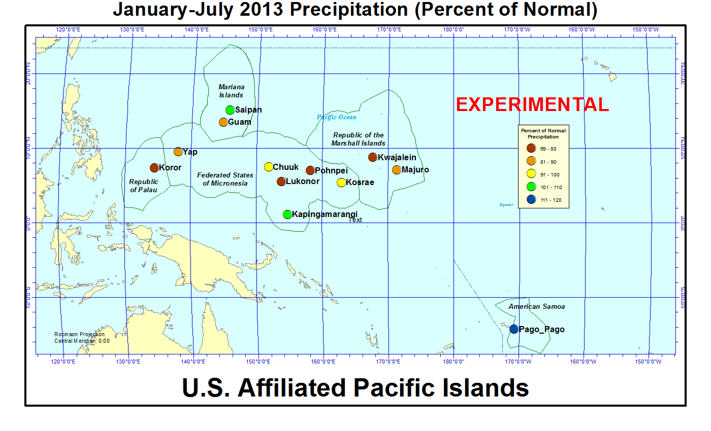 Percent of normal precipitation for year to date for U.S. Affiliated Pacific Island stations