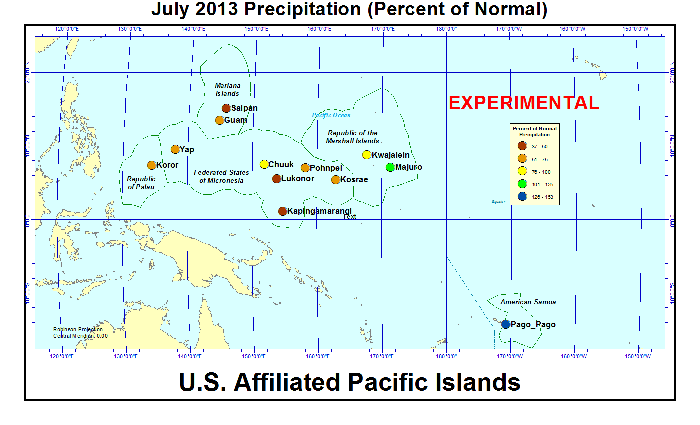 Percent of normal precipitation for current month for U.S. Affiliated Pacific Island stations