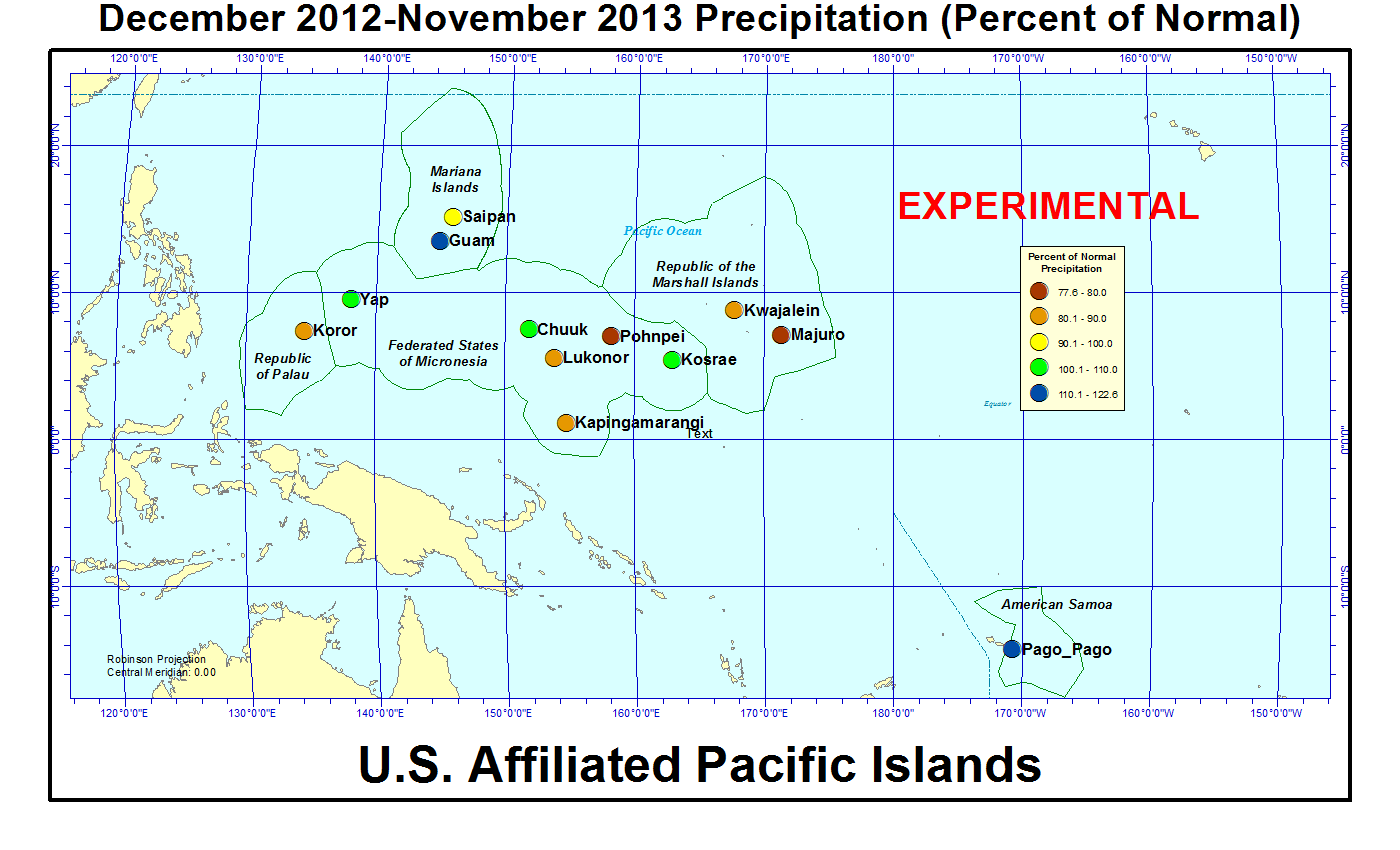 Percent of normal precipitation for last 12 months for U.S. Affiliated Pacific Island stations