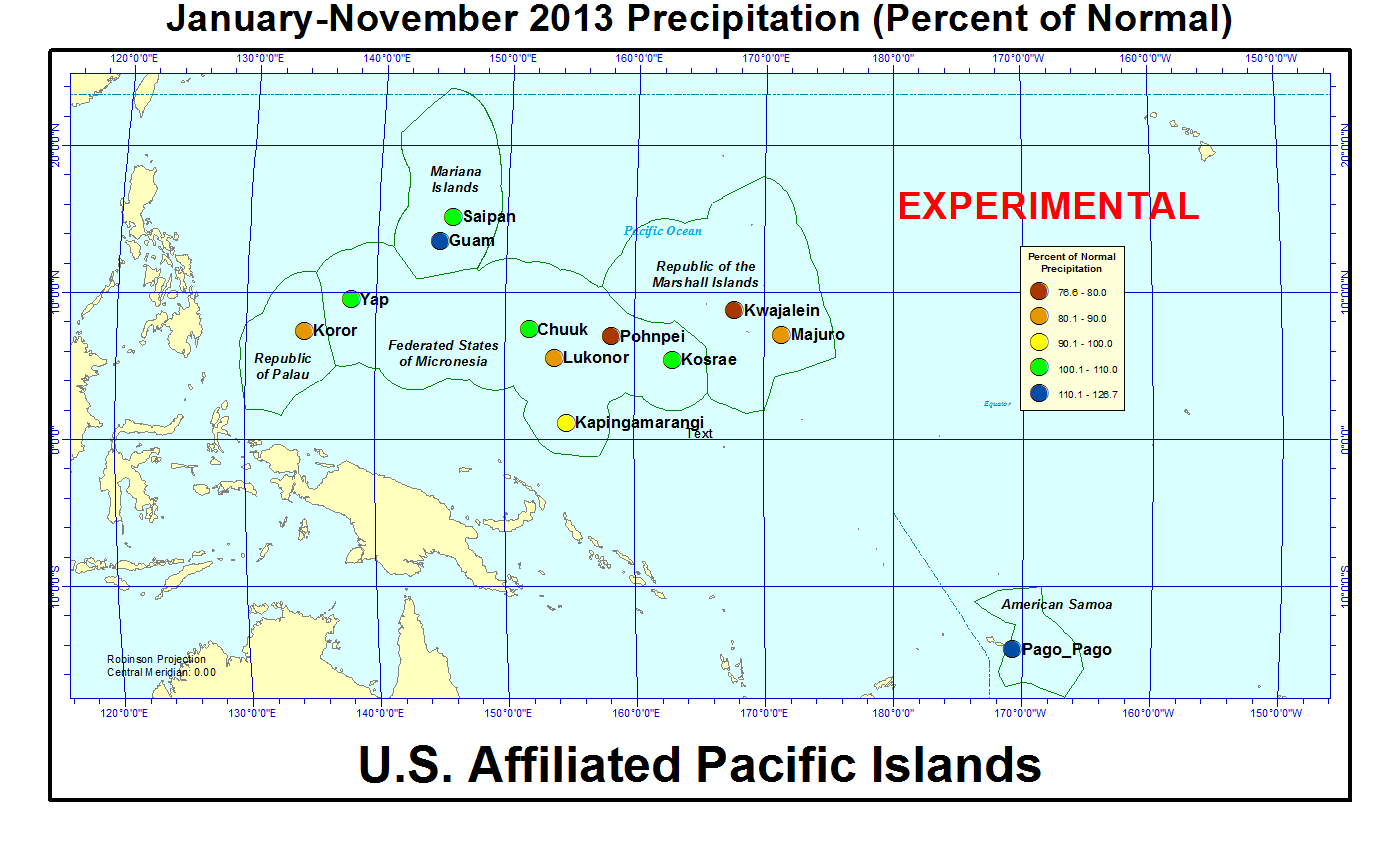 Percent of normal precipitation for year to date for U.S. Affiliated Pacific Island stations
