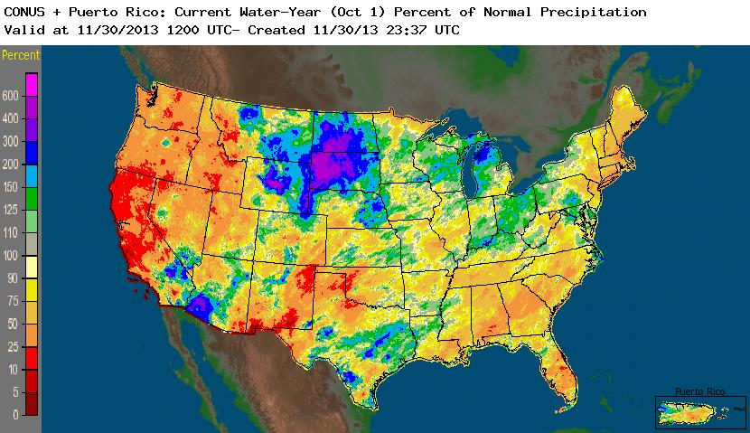 NOAA NWS (National Weather Service) Water-Year-to-Date (October 1-Present) Precipitation Percent of Normal
