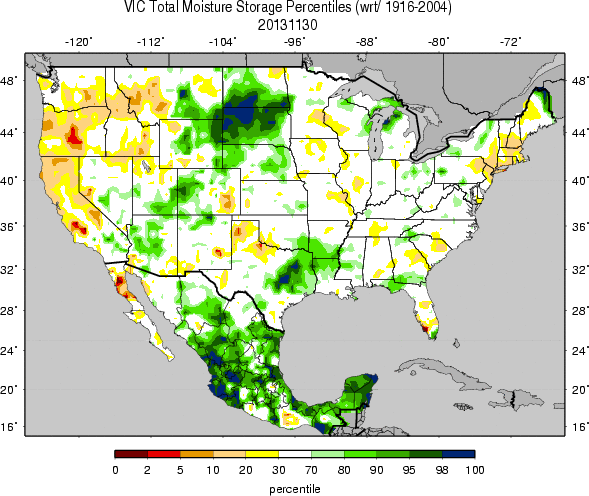 University of Washington VIC (Variable Infiltration Capacity macroscale hydrologic model) Soil Moisture Percentile