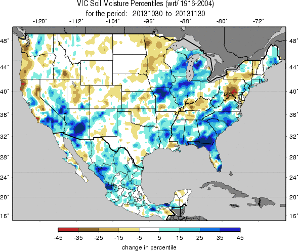 University of Washington VIC (Variable Infiltration Capacity macroscale hydrologic model) Soil Moisture Percentile 1-month Change