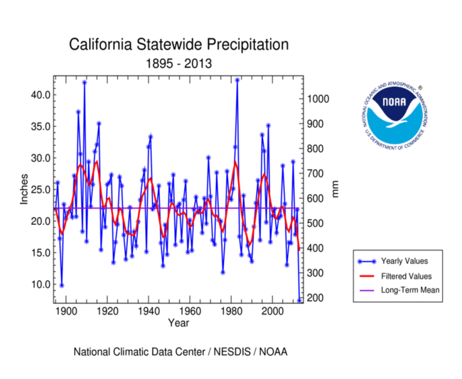 California statewide precipitation, January-December, 1895-2013