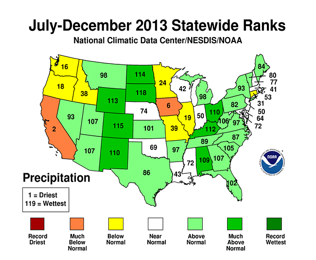 Current 6-month state precipitation ranks