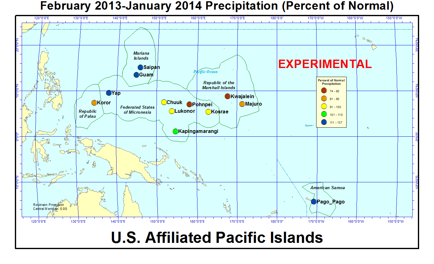 Percent of normal precipitation for last 12 months for U.S. Affiliated Pacific Island stations