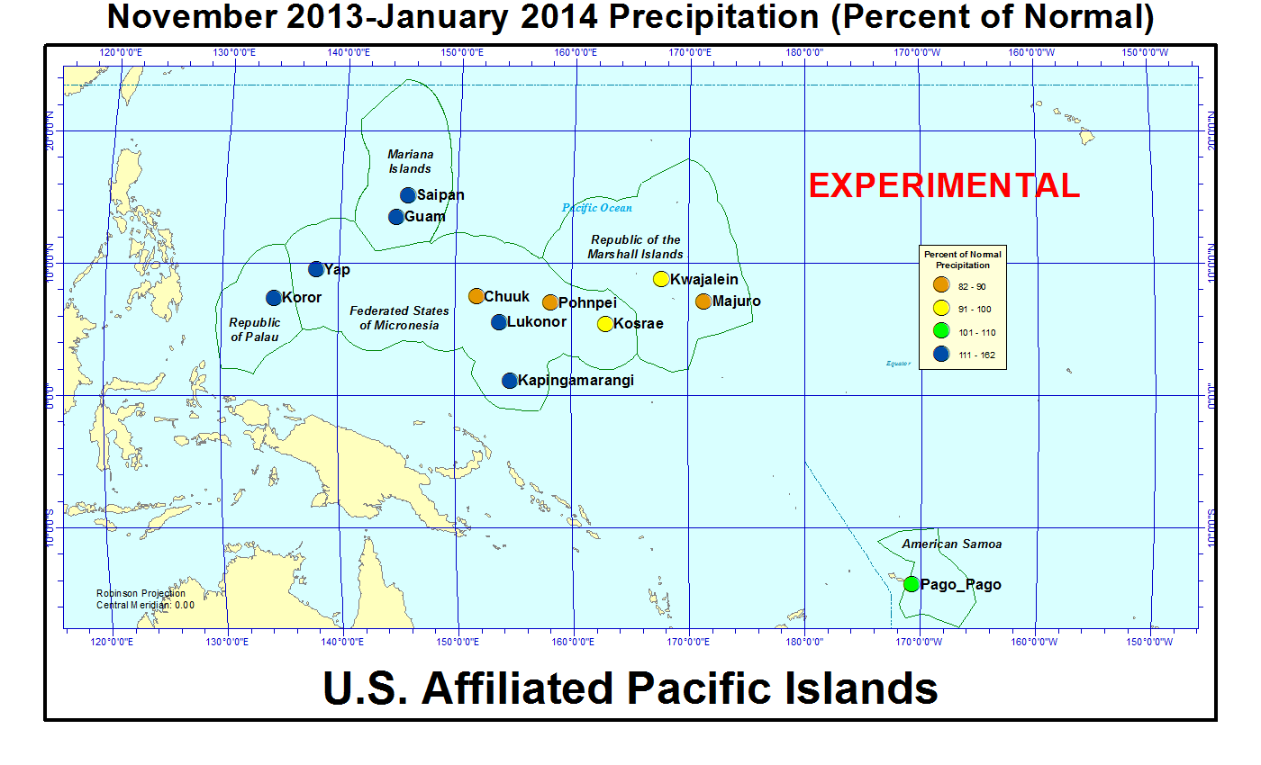 Percent of normal precipitation for last 3 months for U.S. Affiliated Pacific Island stations