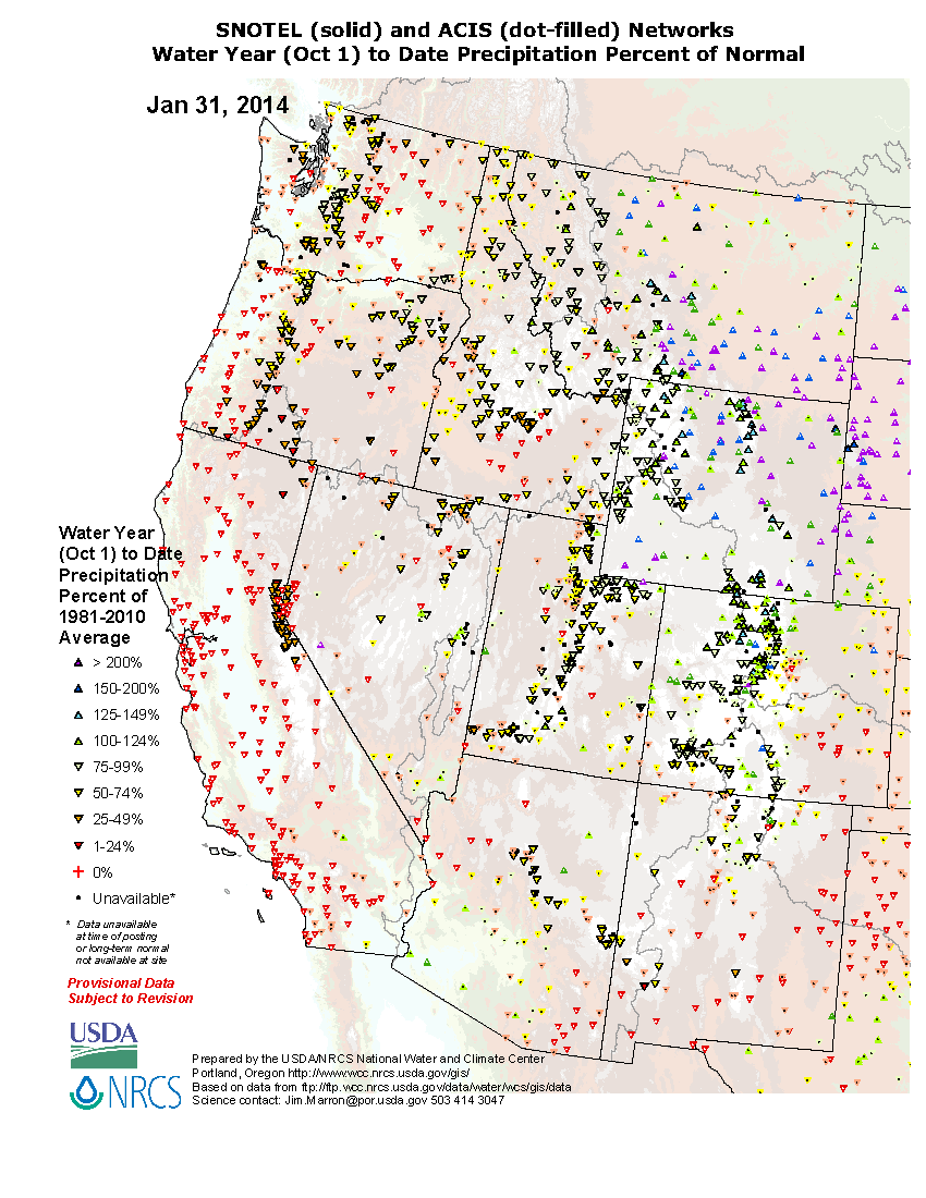 SNOTEL and ACIS Western Station Water-Year-to-Date (October 1-Present) Precipitation Percent of Normal