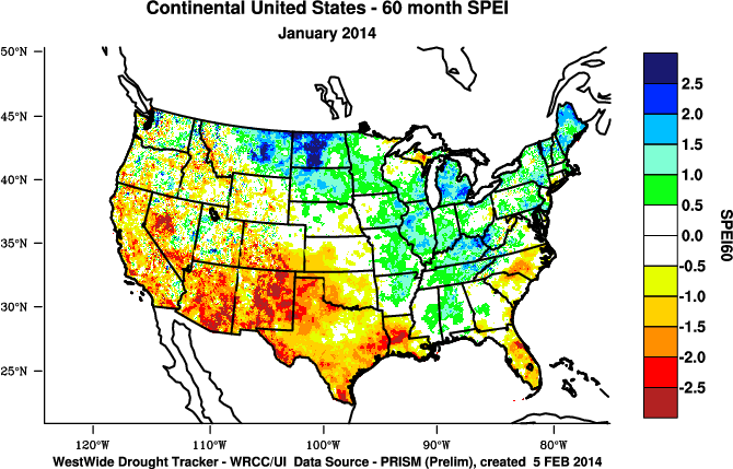 NOAA/WRCC 60-month Standardized Precipitation Evapotranspiration Index (SPEI) from Oregon State University PRISM Data (preliminary)