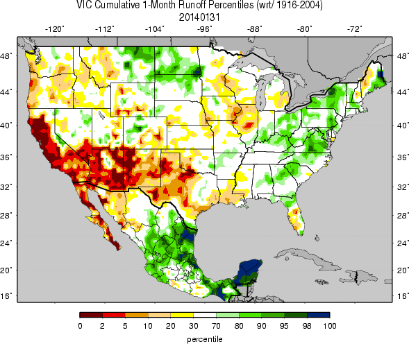 University of Washington VIC (Variable Infiltration Capacity macroscale hydrologic model) 1-Month Runoff Percentiles