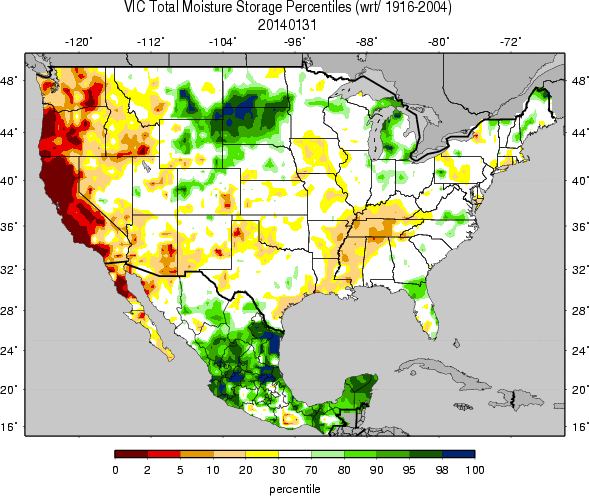 University of Washington VIC (Variable Infiltration Capacity macroscale hydrologic model) Soil Moisture Percentile