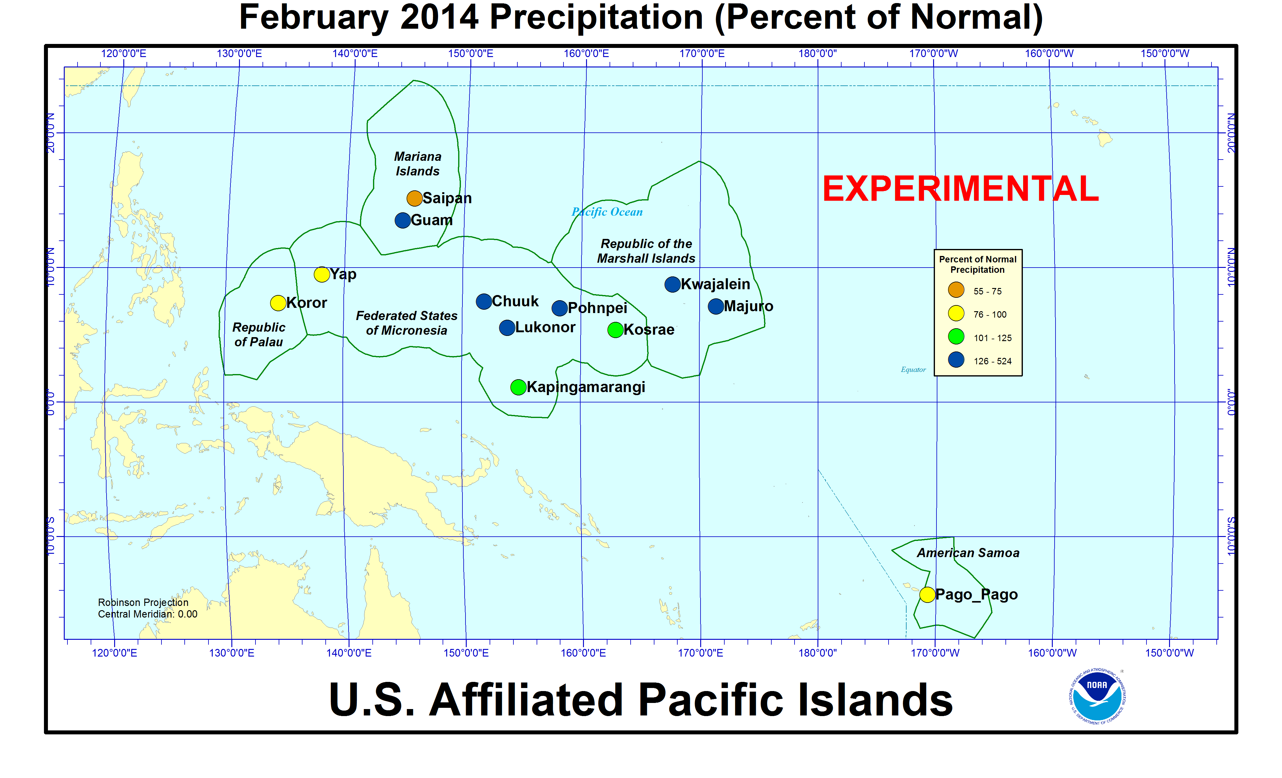 Percent of normal precipitation for current month for U.S. Affiliated Pacific Island stations