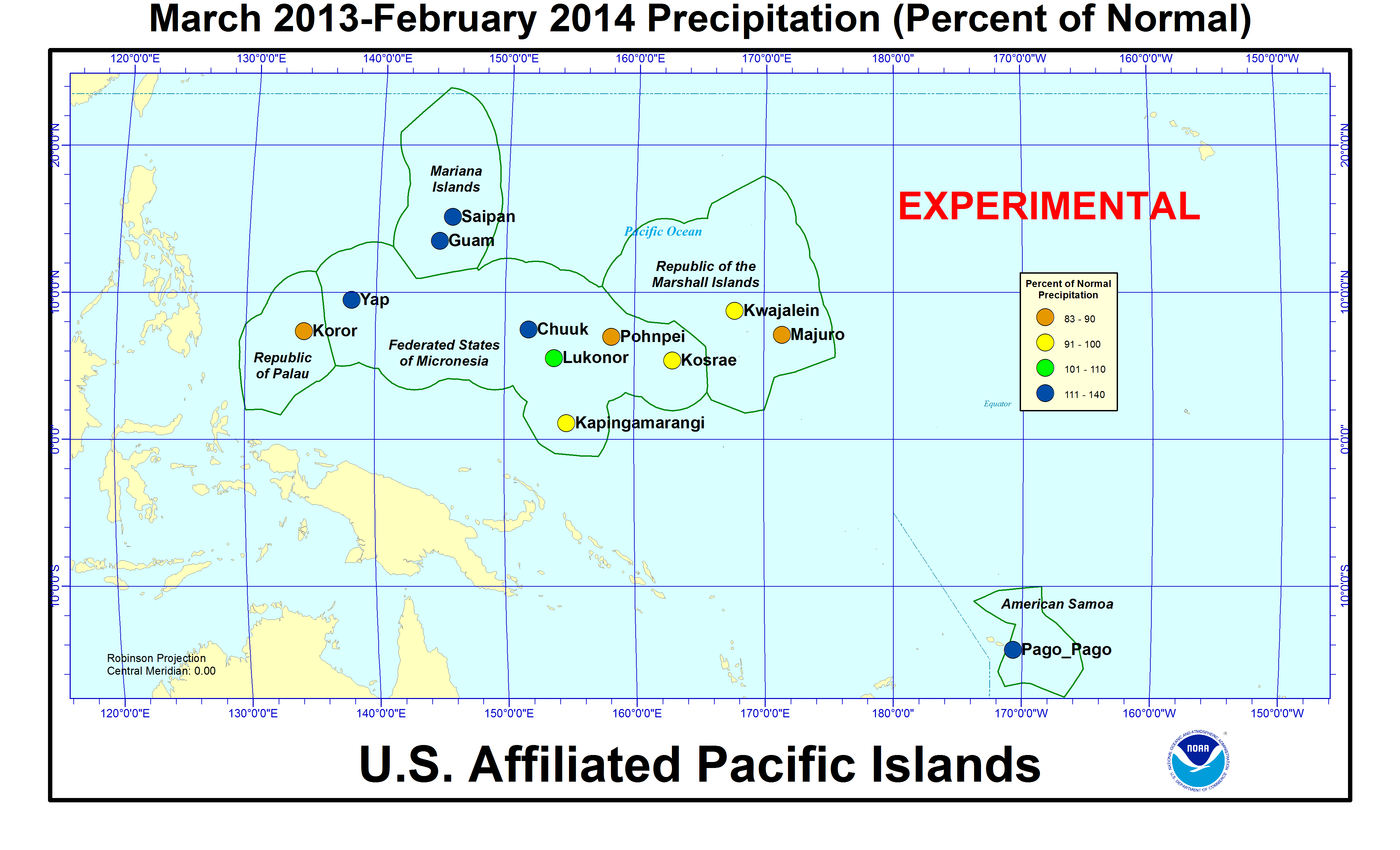 Percent of normal precipitation for last 12 months for U.S. Affiliated Pacific Island stations