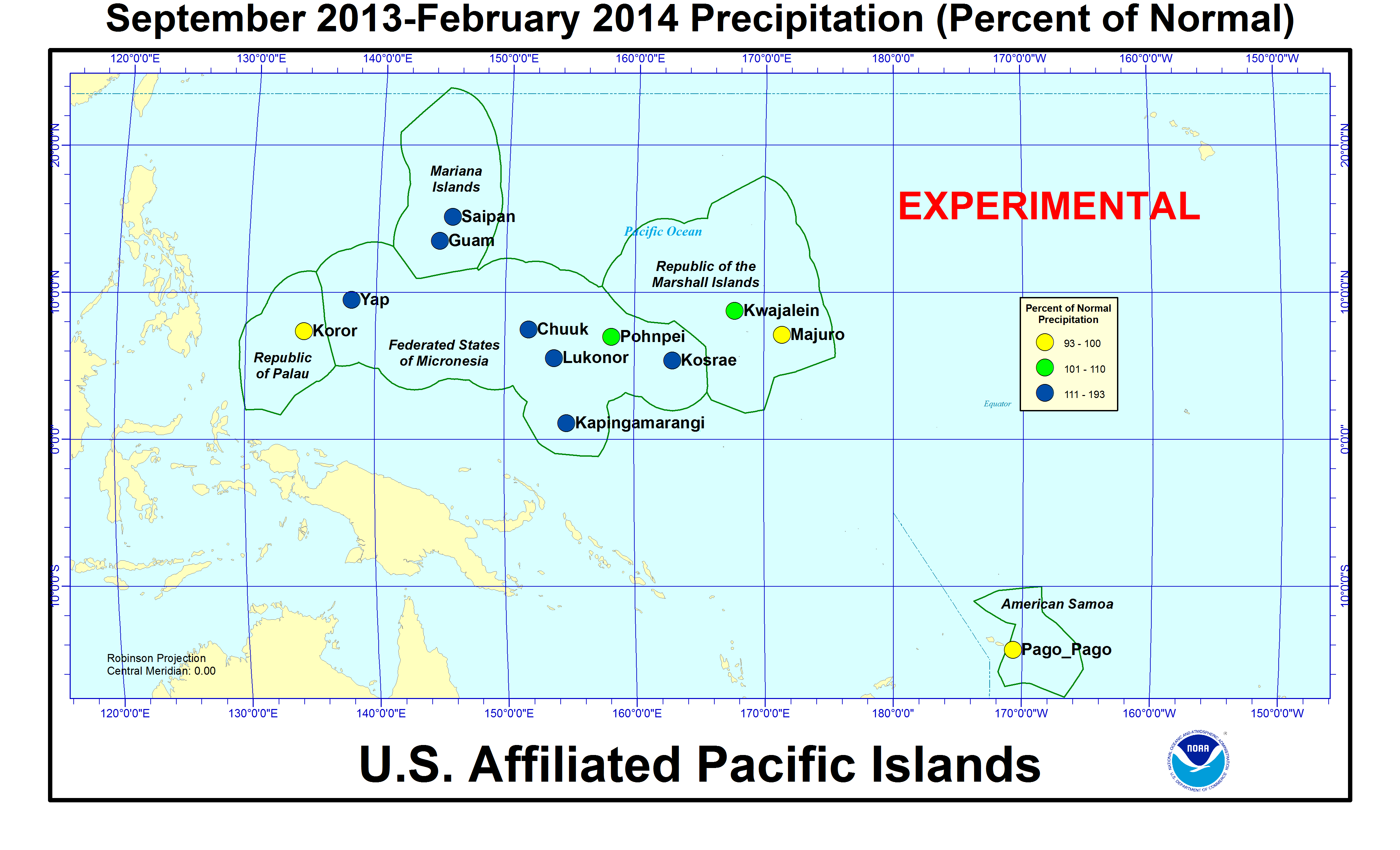 Percent of normal precipitation for last 6 months for U.S. Affiliated Pacific Island stations