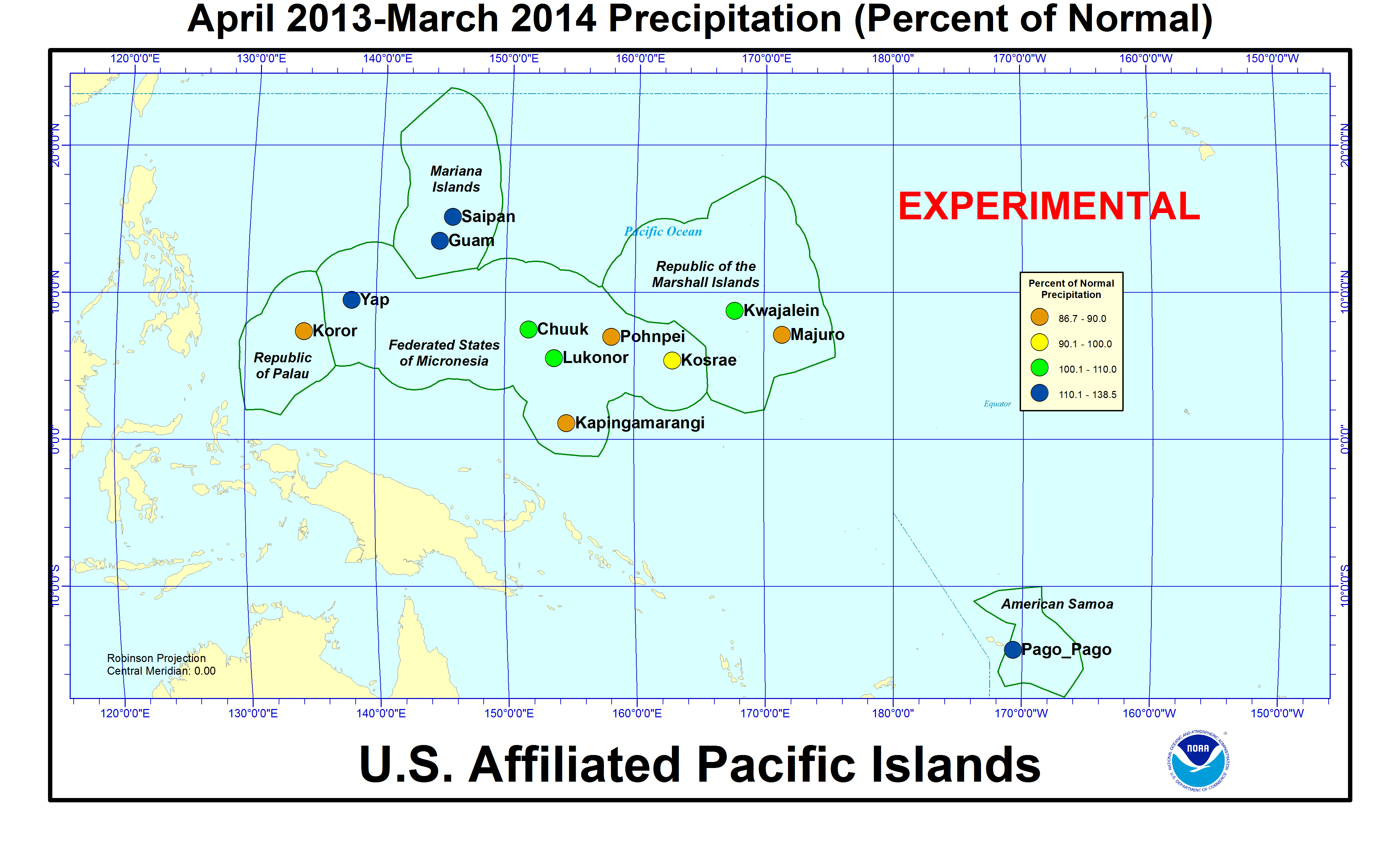 Percent of normal precipitation for last 12 months for U.S. Affiliated Pacific Island stations