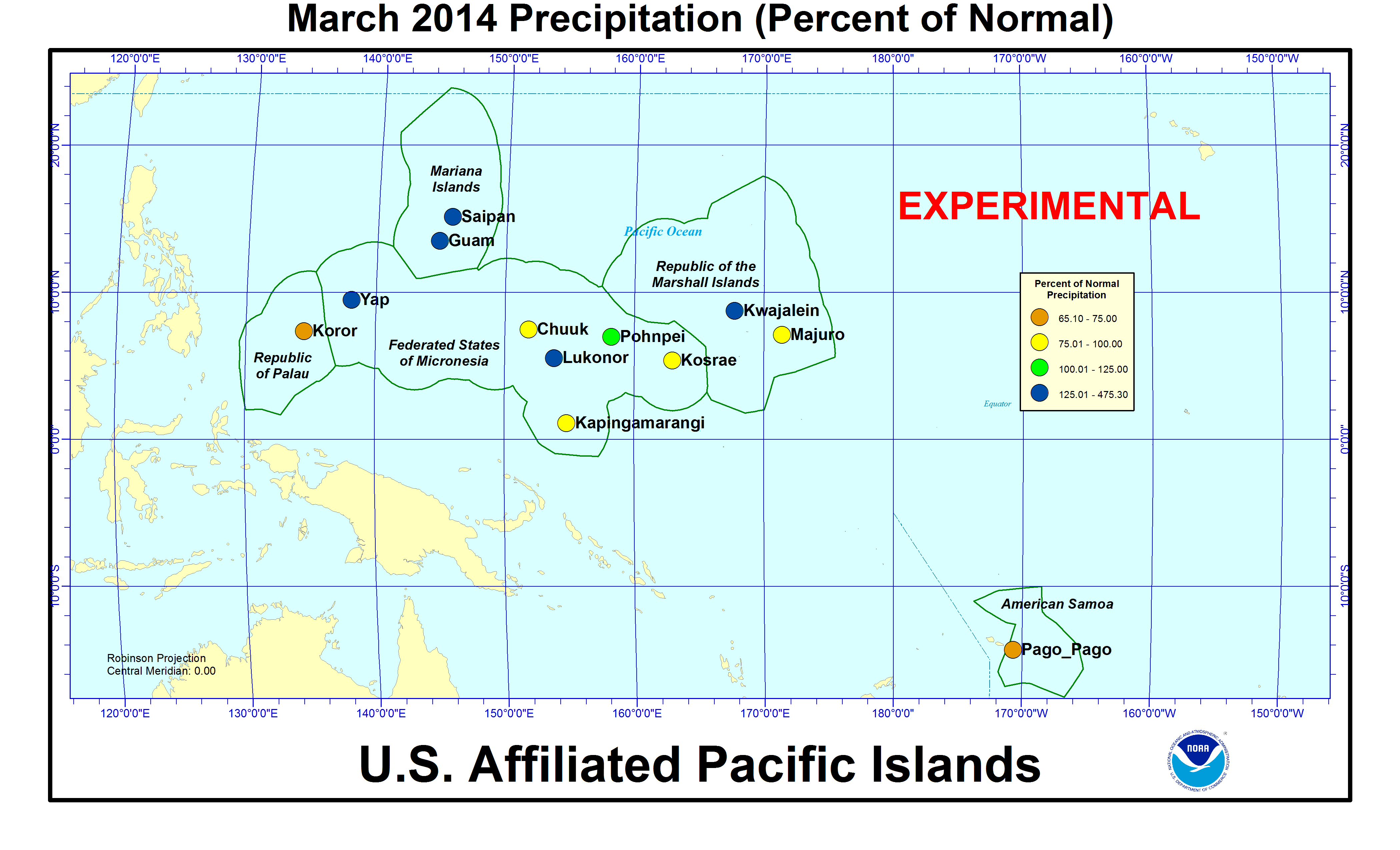 Percent of normal precipitation for current month for U.S. Affiliated Pacific Island stations