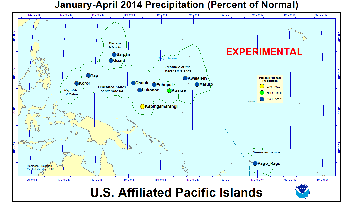 Percent of normal precipitation for the year to date for U.S. Affiliated Pacific Island stations