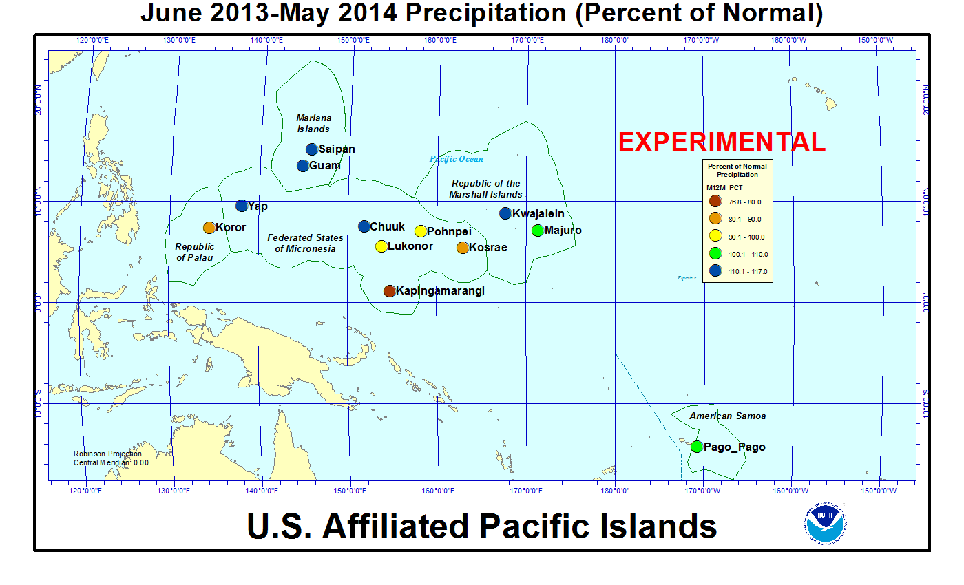 Percent of normal precipitation for last 12 months for U.S. Affiliated Pacific Island stations