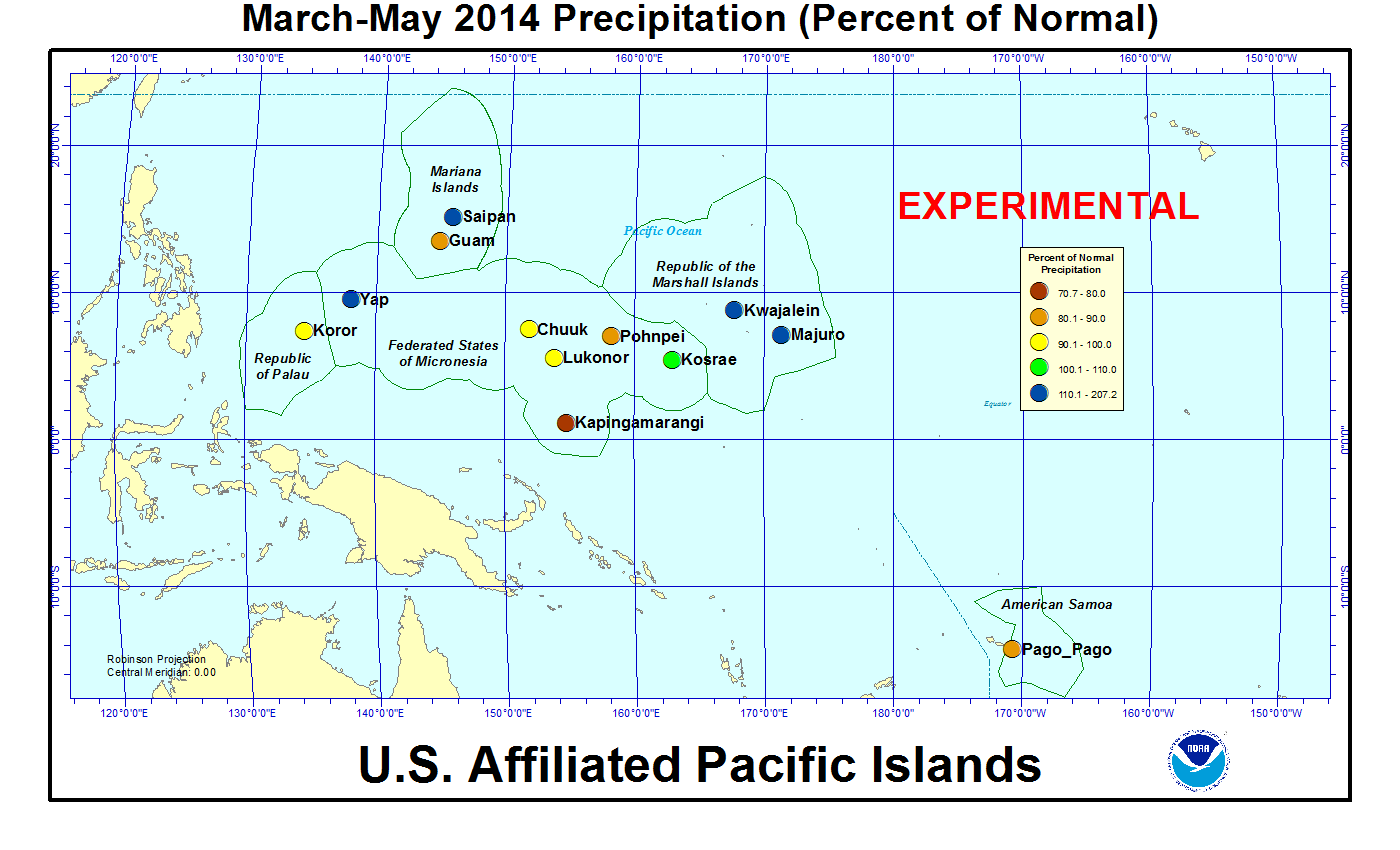 Percent of normal precipitation for last 3 months for U.S. Affiliated Pacific Island stations
