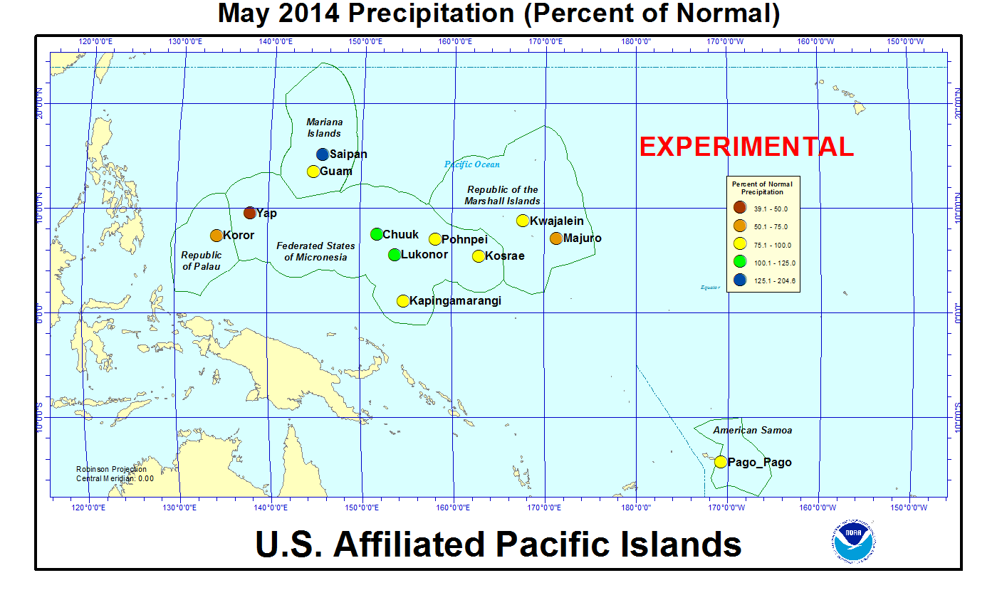 Percent of normal precipitation for current month for U.S. Affiliated Pacific Island stations