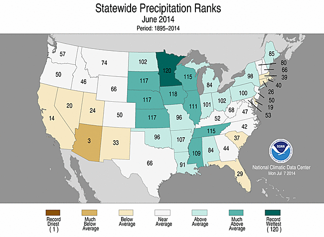 1-month state precipitation ranks