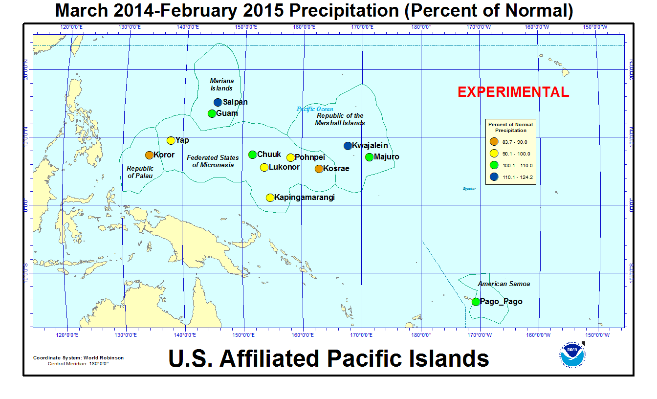 Percent of normal precipitation for last 12 months for U.S. Affiliated Pacific Island stations