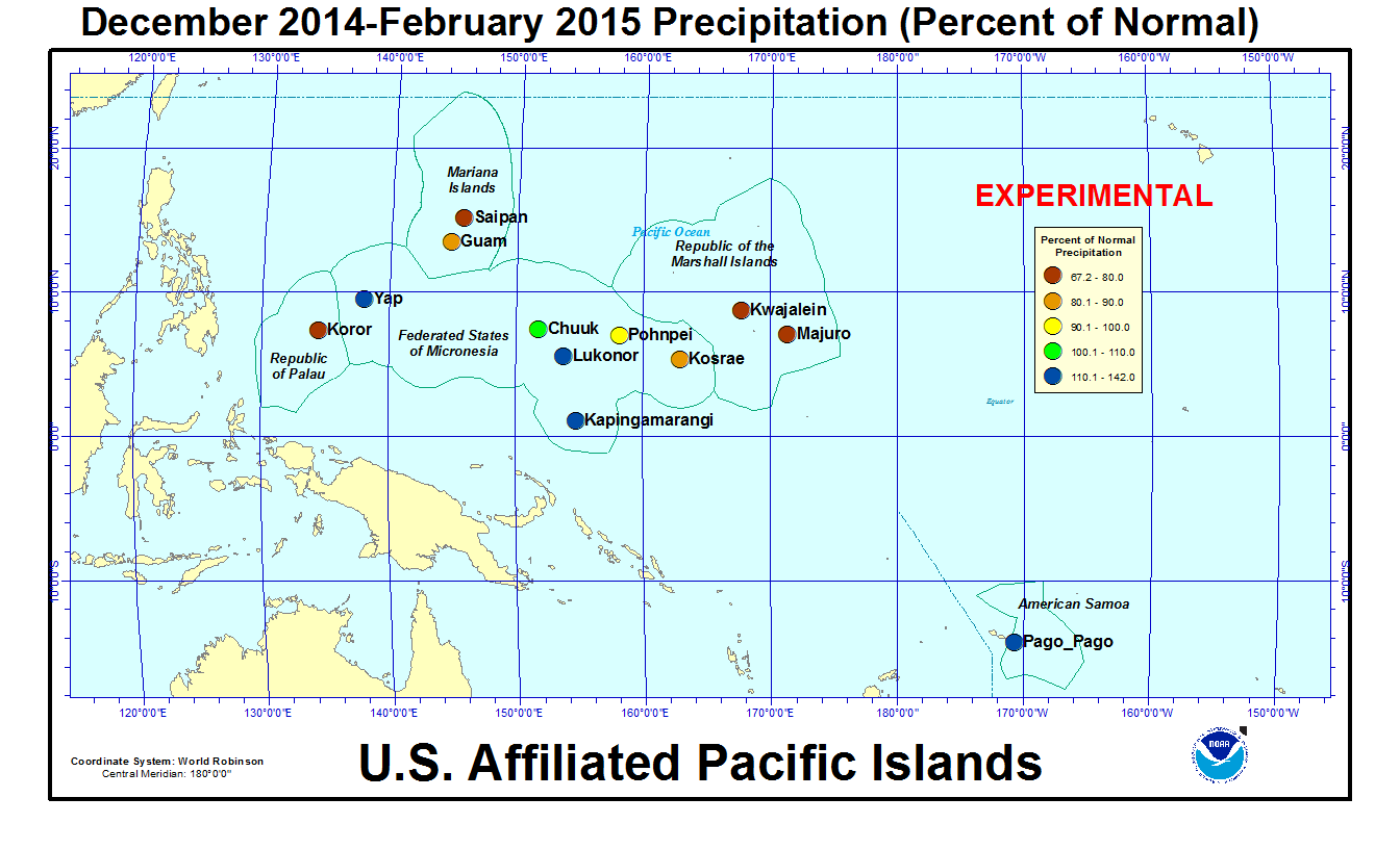 Percent of normal precipitation for last 3 months for U.S. Affiliated Pacific Island stations
