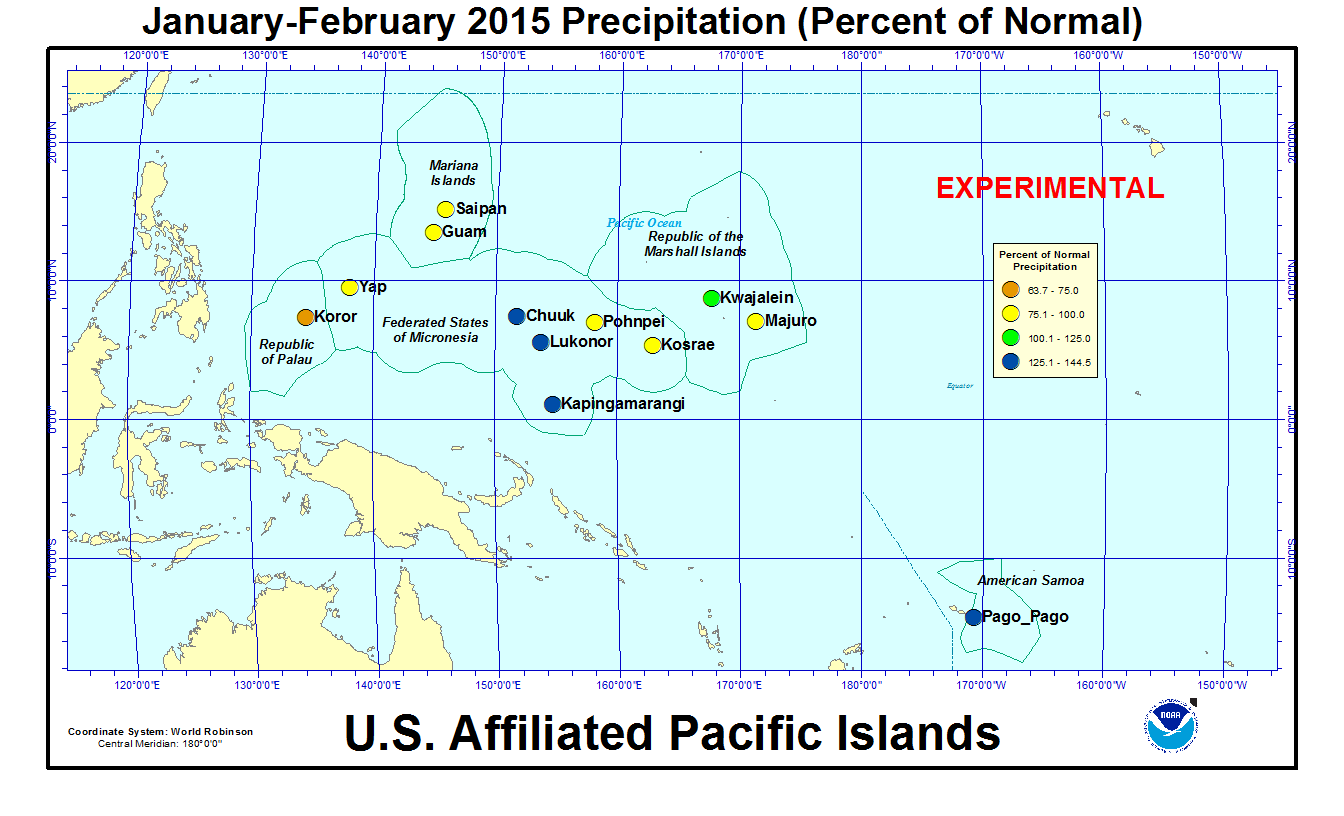 Percent of normal precipitation for the year to date for U.S. Affiliated Pacific Island stations