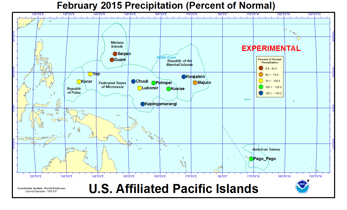 Percent of normal precipitation for current month for U.S. Affiliated Pacific Island stations