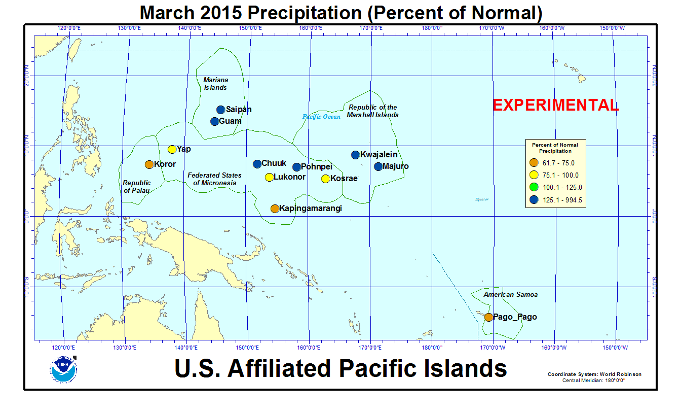 Percent of normal precipitation for current month for U.S. Affiliated Pacific Island stations