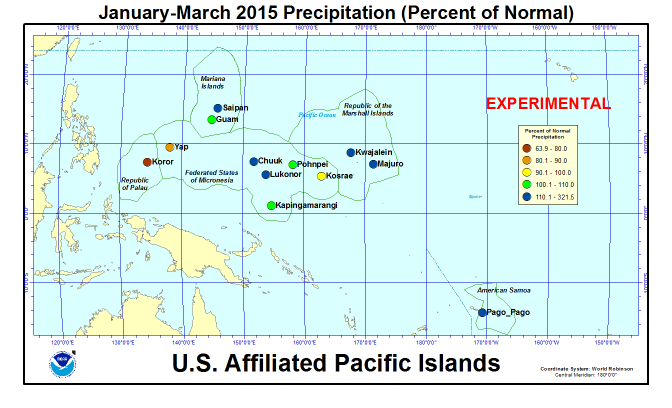 Percent of normal precipitation for last 3 months for U.S. Affiliated Pacific Island stations