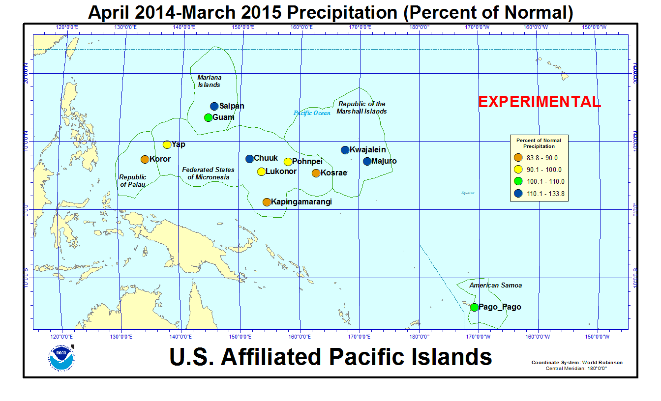 Percent of normal precipitation for last 12 months for U.S. Affiliated Pacific Island stations