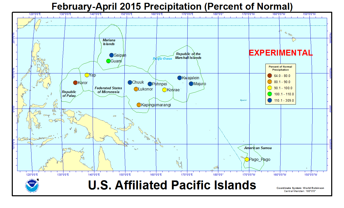 Percent of normal precipitation for last 3 months for U.S. Affiliated Pacific Island stations