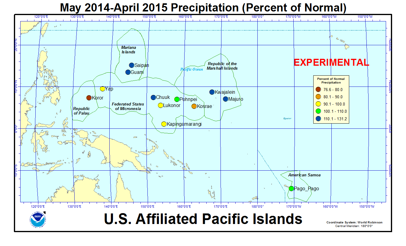 Percent of normal precipitation for last 12 months for U.S. Affiliated Pacific Island stations