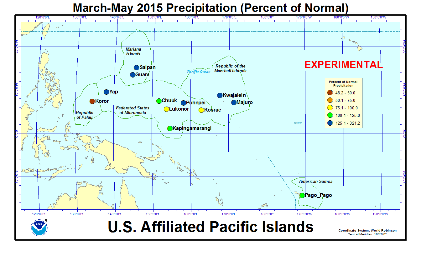 Percent of normal precipitation for last 3 months for U.S. Affiliated Pacific Island stations